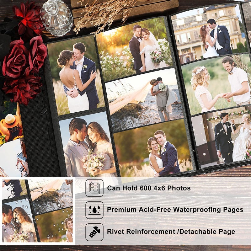 Lanpn Wedding Photo Album 4x6 600 Pocket Photos Slip in, Linen Cover Large Capacity Newlywed Marriage Album Hold 600 Horizontal Vertical Photos (Flower, White) - Image 4